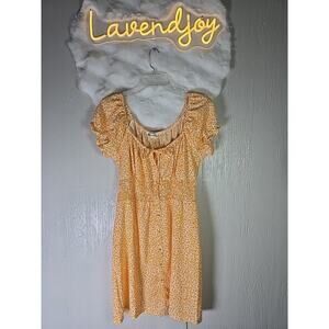 Popular 21 Sun Dress Womens Large Button Front Smocked Cottage Coquette Feminine